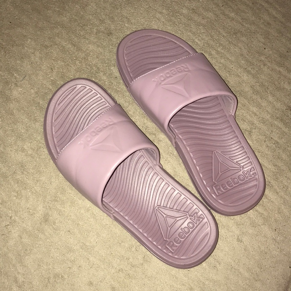 Purple Reebok Slides
